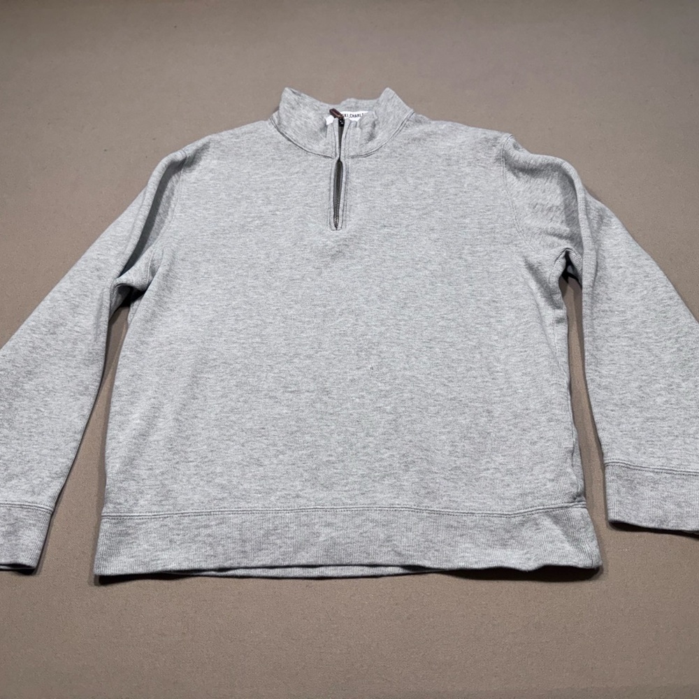 Lands' End Men's Light Gray Quarter Zip-Up Sweater - Picture 2 of 9